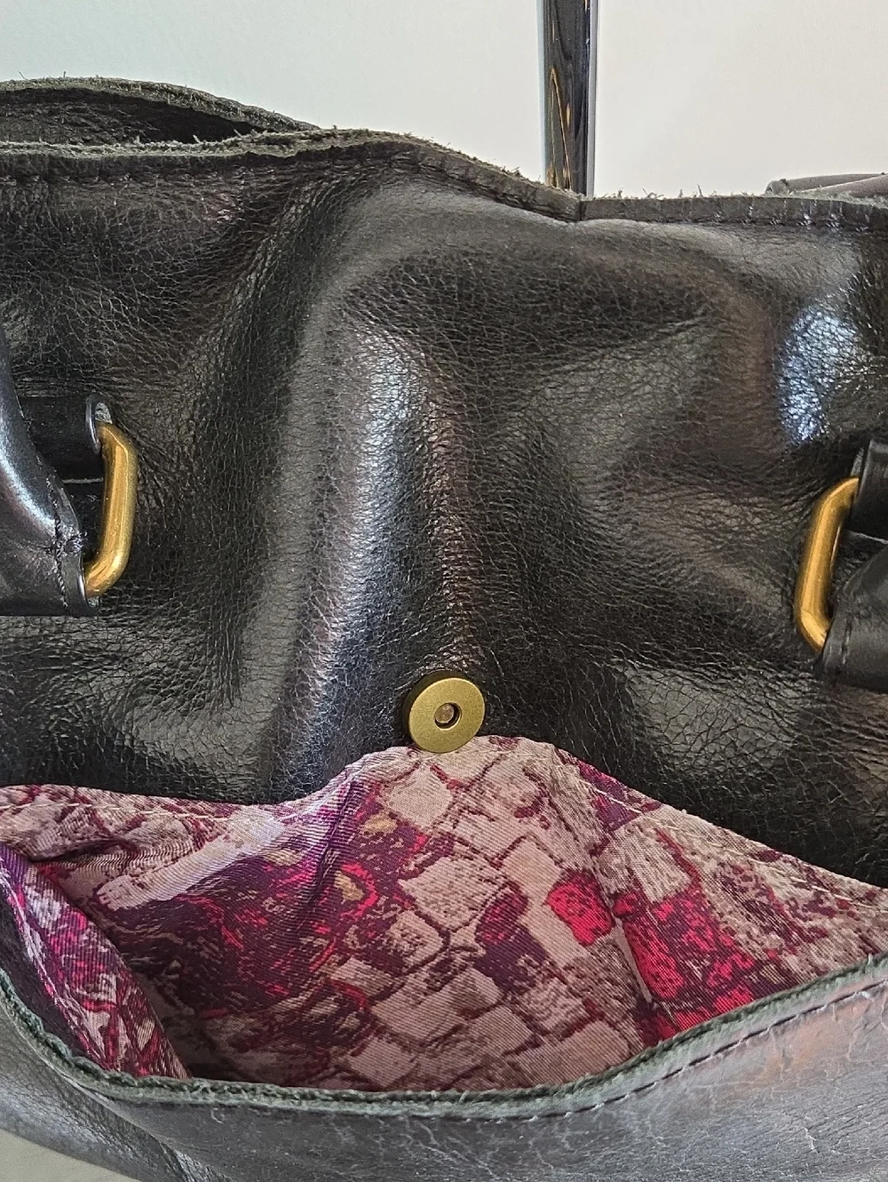 Elliott Lucca Black Leather Satchel with Gold Hardware